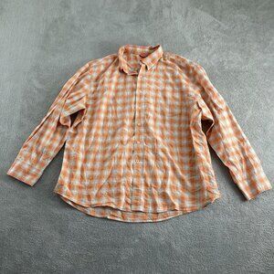 Izod Mens XXL Orange Plaid Button-Up Long Sleeve Shirt 5247